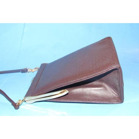 Halston Vintage Brown 2-Way Hinged Closure Shoulder Bag Embossed H Logo Print - Picture 12 of 12